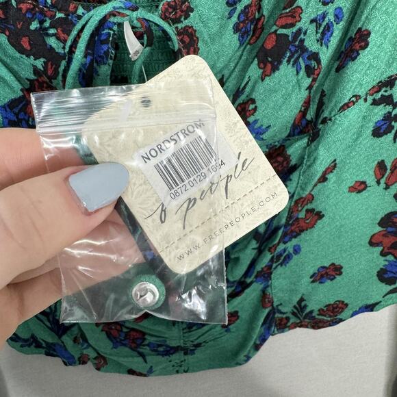 Free People Hilary Printed Top Womens Medium Green Boho Floral Peasant Crop - Picture 3 of 15